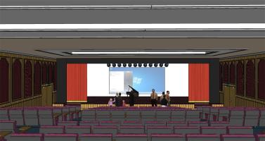 02欧式剧院设计剧院连排座椅 钢琴  投影幕布组合