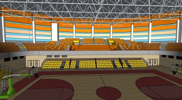 13现代篮球馆室内篮球场馆 篮球架 连排休息座椅组合