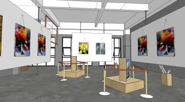 17现代美术画室展厅博物馆 木制画板 画架 挂画组合 