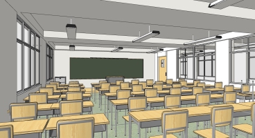 18现代教室桌子椅子黑板吊灯组合