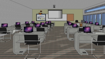 39现代电教室 计算机教室电脑室椅子电脑桌 电脑 投影仪 投影幕布 组合