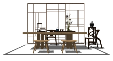 22-新中式茶桌椅茶具椅子花架组合