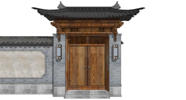 中式别墅庭院建筑大门门楼 院墙  门头(5)