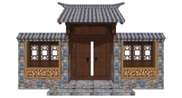 中式别墅庭院建筑大门门楼 院墙  门头 (11)