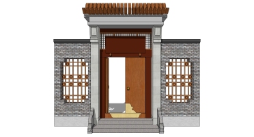 中式别墅庭院建筑大门门楼 院墙   门头  (81)