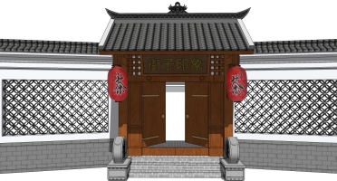 中式别墅庭院建筑大门门楼 院墙   门头  (83)