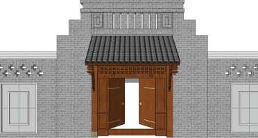 中式别墅庭院建筑大门门楼 院墙   门头  (85)