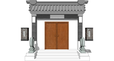 中式别墅庭院建筑大门门楼 院墙 门头 (90)