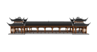 中式古建凉亭连廊桥