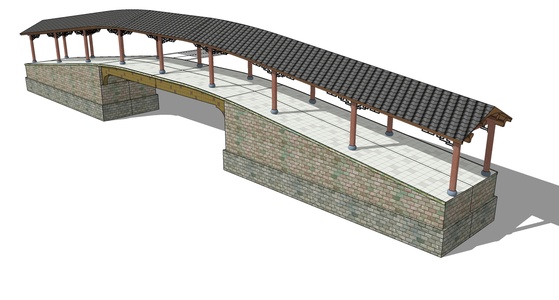 中式古建凉亭连廊桥 (2)