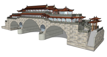 中式古建凉亭连廊桥门楼 (1)