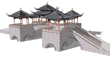 中式古建凉亭连廊桥门楼 (3)
