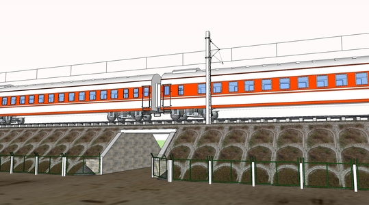 44火车列车铁路涵洞设计模型轨道