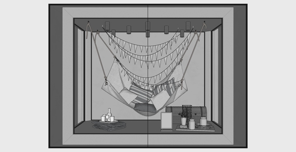 现代商场店面橱窗吊床