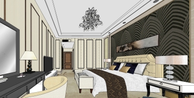 欧式美式酒店客房 双人床 床头柜 台灯 梳妆台化妆台 床尾凳榻 沙发 电视柜 (3)