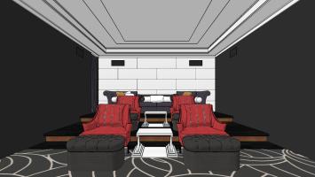 后现代新古典美式别墅影音室沙发组合SketchUp