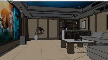 歐式影音娛樂室水吧酒吧臺現代轉角沙發印象投影儀酒柜SketchUp
