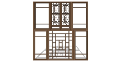 中式木花格景窗花窗窗户SketchUp