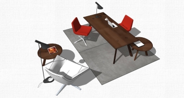 现代北欧圆形休闲洽谈桌椅子办公桌老板台a SketchUp(1)