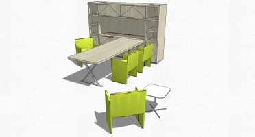 现代北欧圆形休闲洽谈桌椅子办公桌老板台aSketchUp (2)