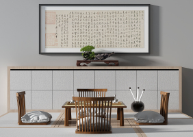 H02-0719日式新中式茶台茶桌椅榻榻米摆件字画