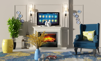Z02-0706欧式法式电视背景墙壁炉鼓凳青花瓷盘子挂饰挂件