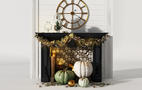 Z04-0708欧式法式壁炉圣诞饰品南瓜铁艺挂钟