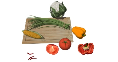 9菜板玉米辣椒西红柿韭菜菜花蔬菜组合SketchUp