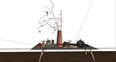 18现代餐具装饰绿植餐具组合SketchUp