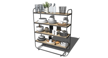 4现代不锈钢厨房餐具调料组合置物架SketchUp