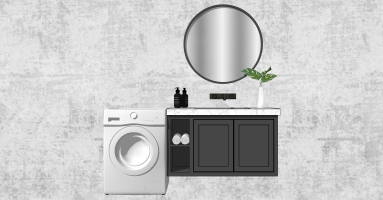 10现代新中式简约洗手台圆形镜子卫浴饰品洗衣机SketchUp