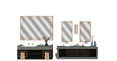7新中式现代北欧轻奢洗手台装饰花瓶圆形台上盆方形水盆毛巾方形镜前壁灯SketchUp