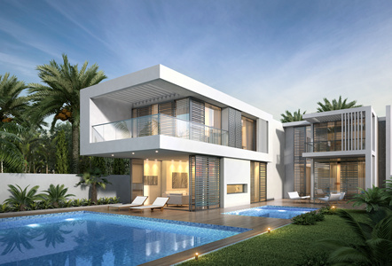 H09现代海南南方别墅椰子树热带植物户外泳池