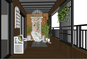 11美式田园木色铁艺休闲椅木质沙发卡座绿植花艺盆栽吊灯花园阳台