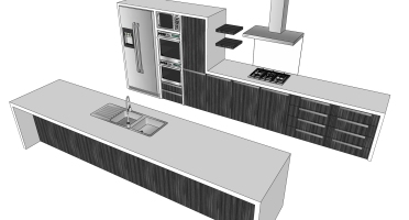 (20)现代简约橱柜厨房用具水槽冰箱吸油烟机烤箱微波炉燃气灶组合中岛岛台