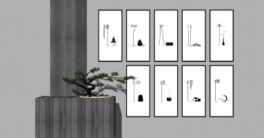(7)新中式抽象挂画迎客松松树摆件摆台