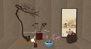 (16)新中式莲藕花瓶花盆干枝枯树摆件