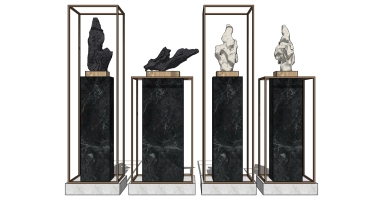 (20) 新中式太湖石石头雕塑摆台展台花架
