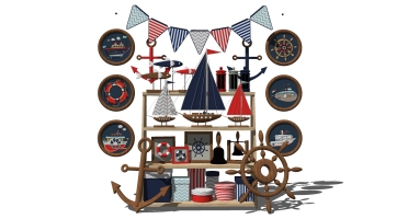 (4)地中海欧式美式儿童房饰品摆件帆船船舵船锚