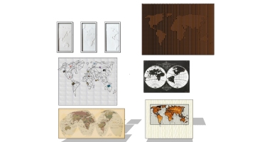 (14)世界地图木格栅墙饰挂画装饰画