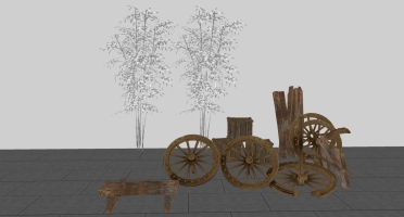 (37)木头车轮长条板凳子木头木箱子