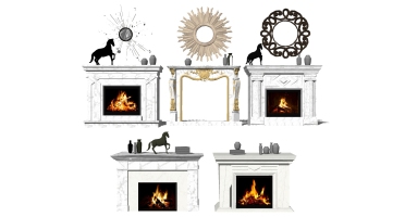 (8)欧式法式雕花石材壁炉火炉装饰镜子摆件