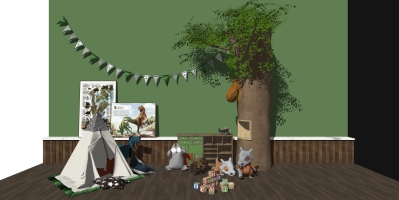 儿童玩具假树帐篷书柜积木壁画组合