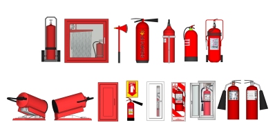 25消防箱 消火栓 灭火器 安全指示牌应急照明灯 烟感喷淋报警器
