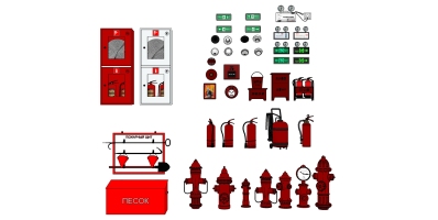 21消防箱 消火栓 灭火器 安全指示牌应急照明灯 烟感喷淋报警器