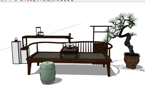 2新中式罗汉床端景台陈设品盆景炕桌实木沙发鼓凳墩马灯条案摆台