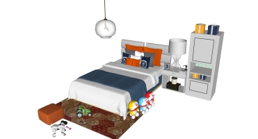 14北欧简约儿童房儿童床床头柜金属铁艺台灯吊灯机器猫儿童玩具组合
