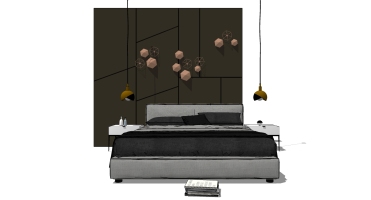 22现代北欧卧室双人床小吊灯模型