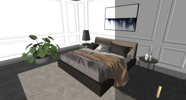 23现代卧室皮质双人床绿植边几摆件台灯