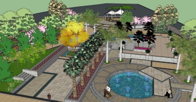 100公园景观规划树池水景扎拉莫椰子树树池